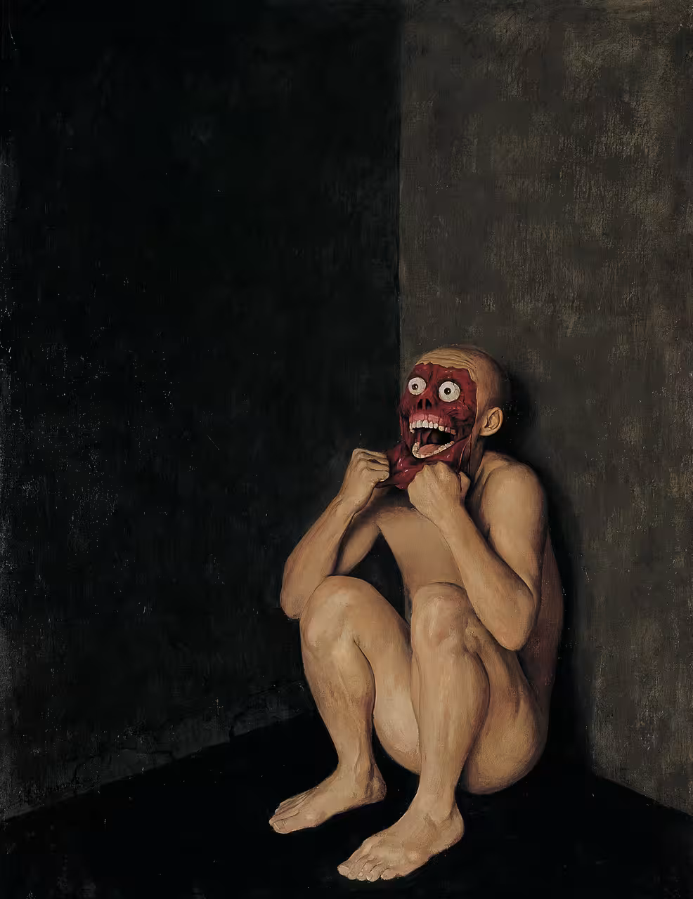 man peeling face off with his hands